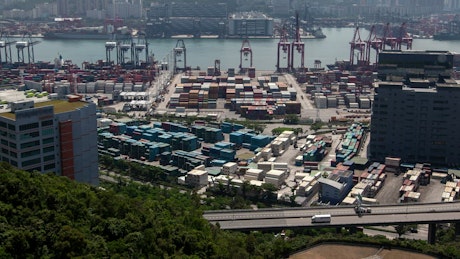 Container area on a cargo ship harbor.