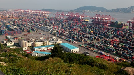 Container terminal in a ship port.