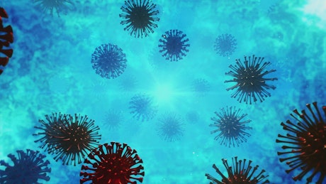 Coronavirus floating in blue background.