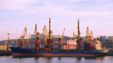 Cranes in motion at the trading port