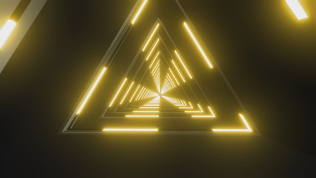 Crossing through triangles with yellow lights 3D.