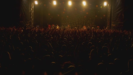 Crowd with hands in the air at the concert.