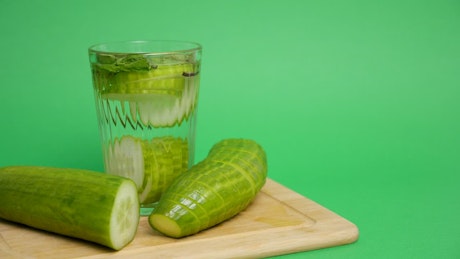 Cucumber water on a board