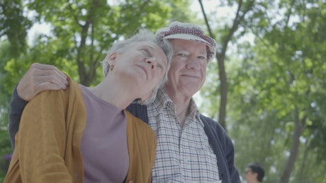 Cute old couple in a park.