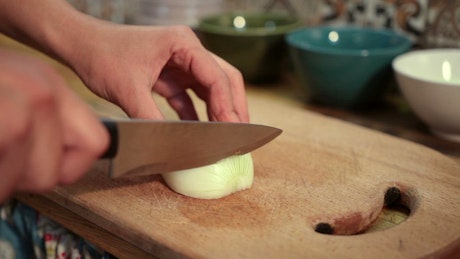 Cutting up an onion for a stew