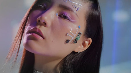 Cyberpunk makeup with neon lights.