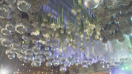 Decorations on the ceiling of a wedding party.
