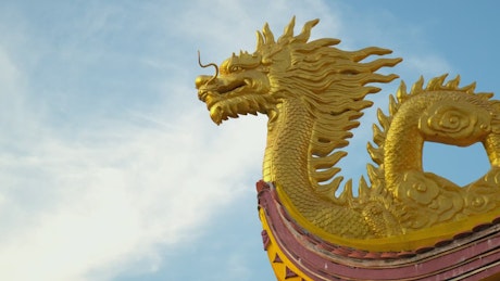 Detail of the Golden dragon at the Ho Quoc Pagoda Vietnam.