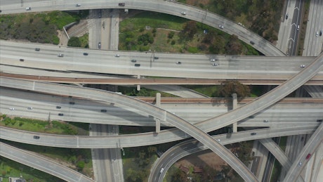 Detailed aerial shot of the Judge Pregerson Highway.