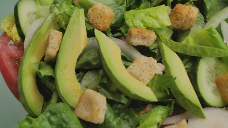 Detailed view of a healthy salad.
