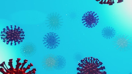 Different types of viruses floating in blue liquid