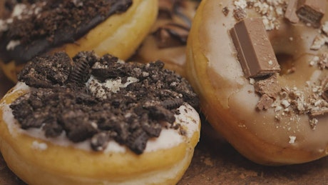 Donuts with chocolate and cookies.