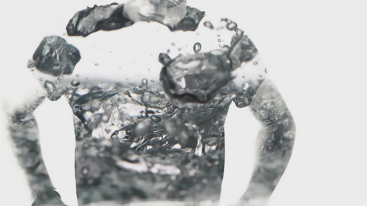 Double exposure video of a person and water LIVEDRAW  falling
