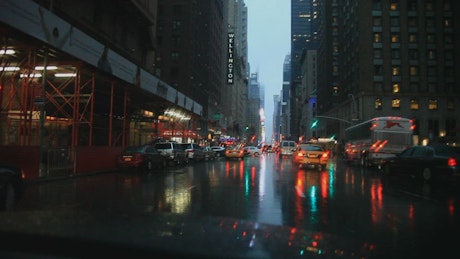 Driving through the rain.