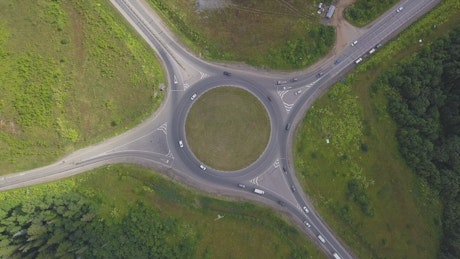 Driving towards a roundabout.