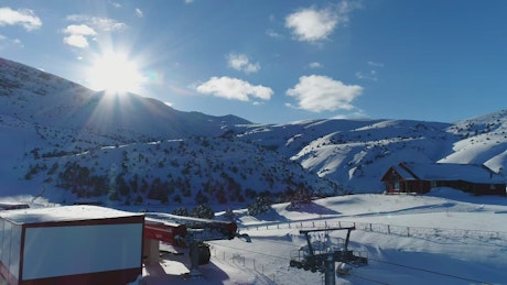 Drone flying over a Ski Resort.