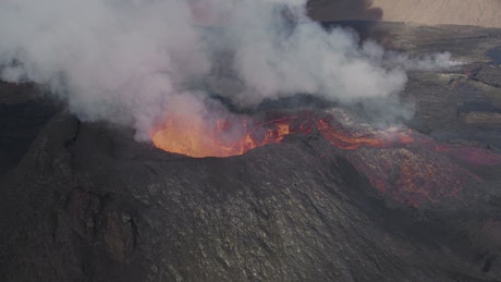 Drone view of a erupting volcano.