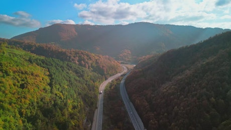 Drone view of a long road.