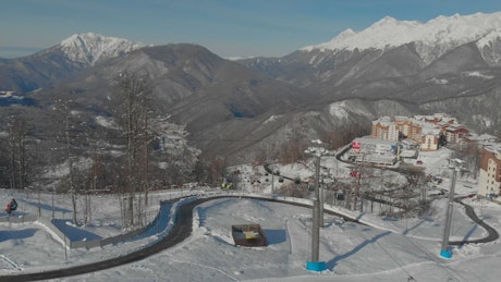 Drone view of a ski village.