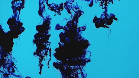 Drops of blue ink are immersed in water.