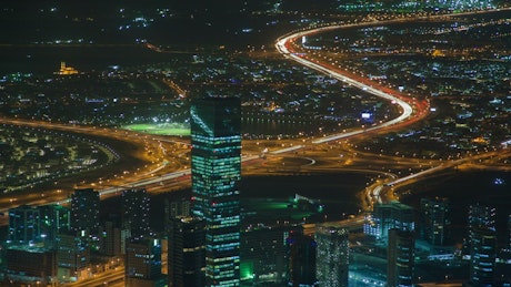 Dubai cityscape at night.
