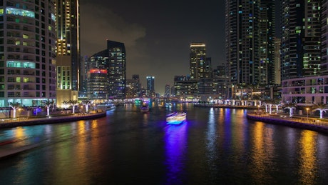 Dubai Marina traffic at night.