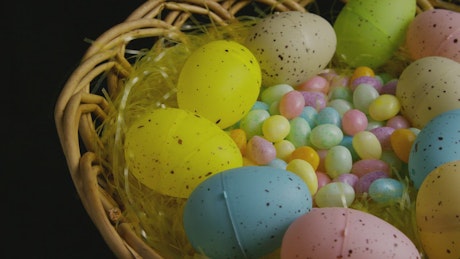 Easter caramel eggs in a small basket