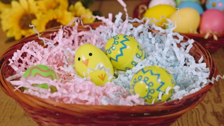 Easter eggs in a basket.