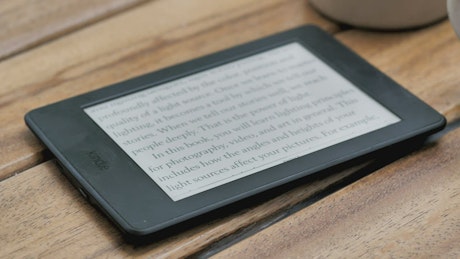 Ebook reader on a table.