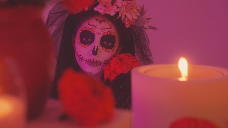 Face of a Catrina in the Day of the Dead