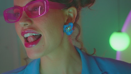 Face of a woman in a colorful retro style