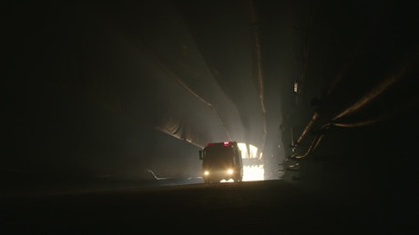 Fire truck arriving at the tunnel to conduct the rescue.
