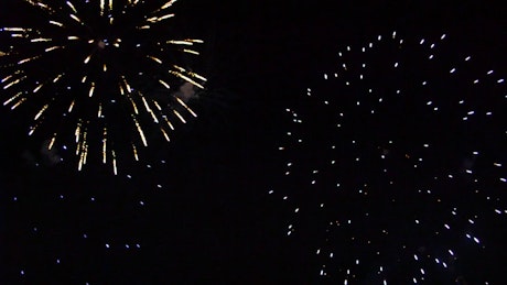 Fireworks exploding across the night sky.