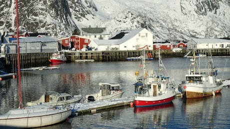 Fishing ships and a rustic town