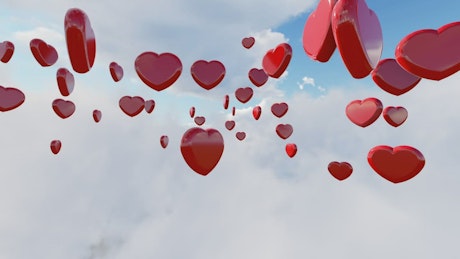 Floating hearts in the sky.