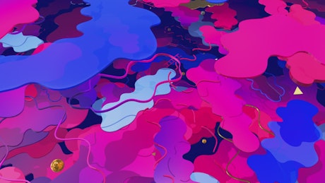 Flying above abstract colorful clouds in 3D