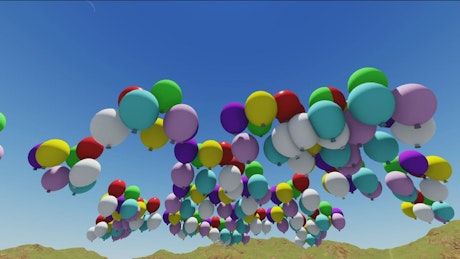 Flying balloons in the sky.