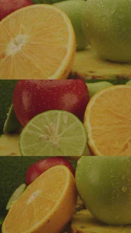 Fresh fruit in a video divided into three.