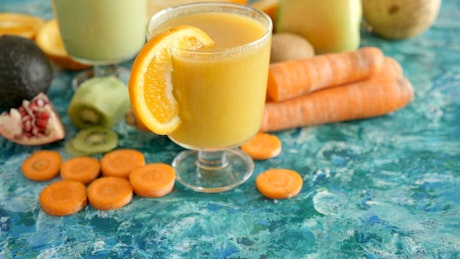 Fresh orange juice and vegetables