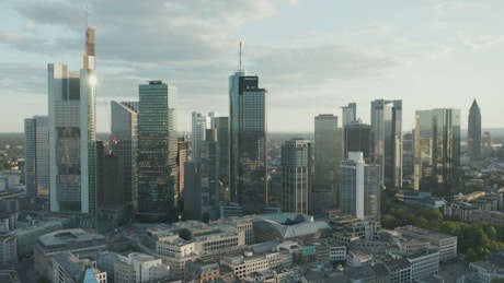Frontal shot of the main skyscrapers in Frankfurt