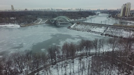 Frozen river in Moscow.