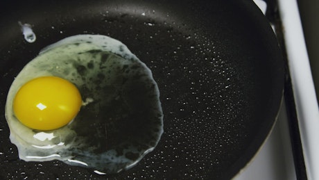 Frying an egg in hot oil.