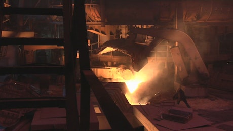 Furnace and steam in an industrial factory.