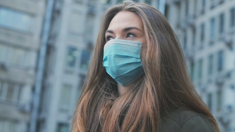 Girl with protective mask
