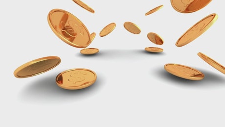 Golden coins falling, 3D Animation.