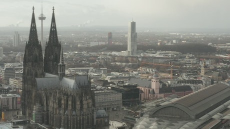 Gothic cathedral and train station in Berlin.