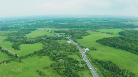 Green forest landscape and a highway