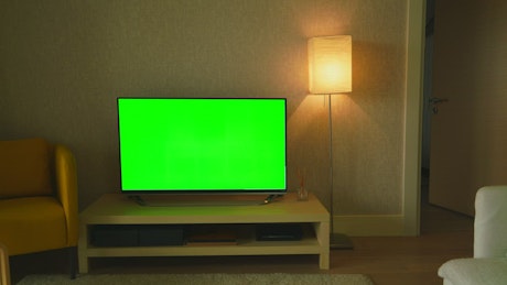Green screen television in the living room.