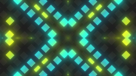Grid of blue and green lights in a prism.