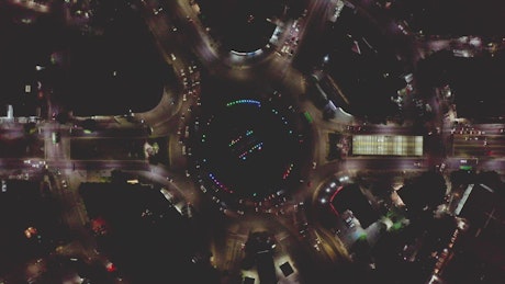 Guadalajara roundabout at night in an aerial shot.